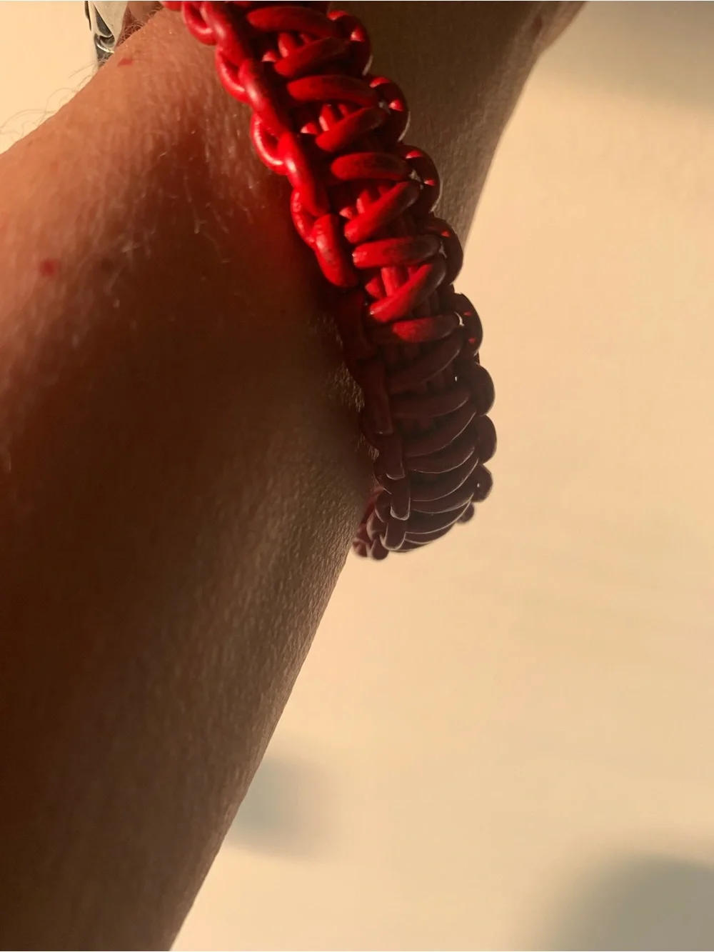 Red Braided Leather Men's Bracelet with Stainless Clasp